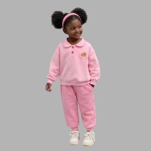 Pink Toddler Girls 2-Piece Lounge Set Size 5Y Strawberry Embroidered Sweatshirt